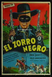 3k815 RIDIN' THE TRAIL Argentinean poster '40 great image of Fred Scott as Zorro with guns drawn!