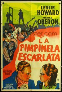 3k824 SCARLET PIMPERNEL Argentinean movie poster '34 artwork of Leslie Howard & Merle Oberon!