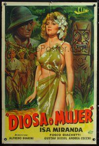 3k827 SENZA CIELO Argentinean '40 artwork of sexy Isa Miranda in sarong in jungle by Paciarotti!