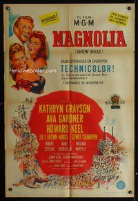3k832 SHOW BOAT Argentinean poster '51 singing Kathryn Grayson, sexy Ava Gardner & Howard Keel!