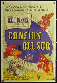 3k846 SONG OF THE SOUTH Argentinean poster '46 Walt Disney, Br'er Rabbit, Fox & Bear, different art!