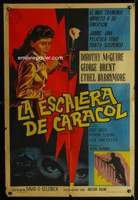 3k854 SPIRAL STAIRCASE Argentinean poster R50s cool art of scared Dorothy McGuire holding candle!