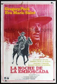 3k856 STALKING MOON Argentinean '68 cool huge headshot image of cowboy Gregory Peck + on horse!