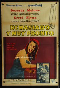 3k866 TOO MUCH, TOO SOON Argentinean poster '58 Errol Flynn, sexy Dorothy Malone as Diana Barrymore!