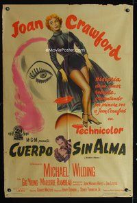 3k867 TORCH SONG Argentinean movie poster '53 unusual art of tough baby Joan Crawford + full-length!