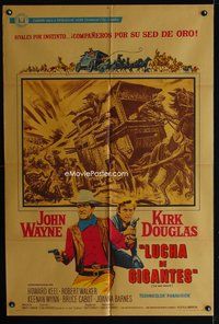 3k885 WAR WAGON Argentinean poster '67 cowboys John Wayne & Kirk Douglas, cool stagecoach artwork!