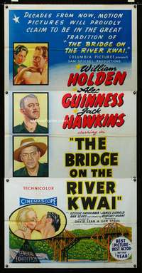 3k347 BRIDGE ON THE RIVER KWAI Aust 3sheet '58 William Holden, Alec Guinness, David Lean classic!