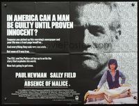 3k113 ABSENCE OF MALICE British quad '81 Paul Newman, Sally Field, Sydney Pollack, cool design!
