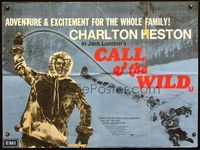 3k141 CALL OF THE WILD British quad '72 Jack London, cool art of Charlton Heston w/whip by dogsled!