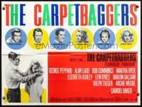 3k142 CARPETBAGGERS British quad poster '64 different image of Carroll Baker biting George Peppard!