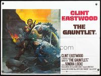 3k175 GAUNTLET British quad '77 great Frank Frazetta art of Clint Eastwood & sexy Sondra Locke!