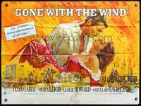 3k178 GONE WITH THE WIND British quad R70s best art of Clark Gable & Vivien Leigh by Terpning!