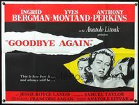 3k179 GOODBYE AGAIN British quad poster '61 art of Ingrid Bergman, Yves Montand & Anthony Perkins!
