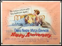3k186 HAPPY ANNIVERSARY British quad '59 great romantic art of David Niven & Mitzi Gaynor in bed!