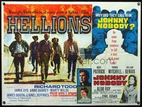 3k188 HELLIONS/JOHNNY NOBODY British quad poster '60s cool double-bill artwork of killer outlaws!