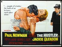 3k194 HUSTLER British quad poster '61 different art of Paul Newman & romancing sexiest Piper Laurie!