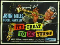 3k204 IT'S GREAT TO BE YOUNG British quad '56 cool art of music teacher John Mills playing trumpet!