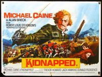 3k208 KIDNAPPED British quad '71 different art of Michael Caine with sword, Robert Louis Stevenson