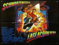 3k212 LAST ACTION HERO DS British quad poster '93 cool artwork of Arnold Schwarzenegger by Morgan!