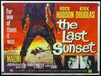 3k213 LAST SUNSET British quad movie poster '61 Rock Hudson, Kirk Douglas, cool artwork of gunfight!