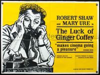 3k220 LUCK OF GINGER COFFEY British quad poster '64 cool close up art of Robert Shaw on telephone!