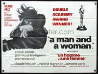 3k222 MAN & A WOMAN British quad poster R60s Claude Lelouch's Un homme et une femme, Anouk Aimee