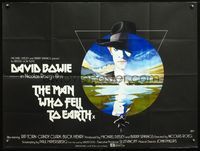 3k223 MAN WHO FELL TO EARTH British quad '76 Nicolas Roeg, cool artwork of David Bowie by Vic Fair!