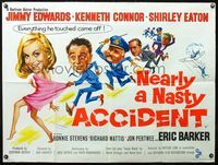 3k230 NEARLY A NASTY ACCIDENT British quad '62 art of officers chasing after sexy Shirley Eaton!