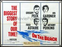 3k237 ON THE BEACH British quad '59 art of Gregory Peck, Ava Gardner, Fred Astaire & Tony Perkins!