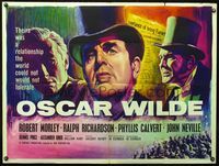 3k239 OSCAR WILDE British quad poster '60 cool art of Robert Morley in top hat by Tom Chantrell!