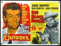 3k240 OUTSIDER/SIX BLACK HORSES British quad poster '60s close up of Tony Curtis & Audie Murphy!