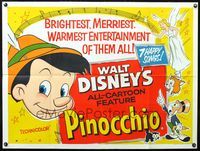 3k247 PINOCCHIO British quad movie poster R60s Walt Disney classic fantasy cartoon!