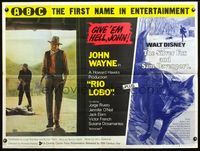 3k259 RIO LOBO/SILVER FOX & SAM DAVENPORT British quad movie poster '70s John Wayne & Disney!