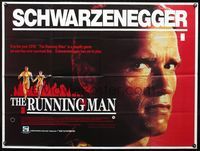 3k263 RUNNING MAN British quad poster '87 huge close up headshot of Arnold Schwarzenegger + art!
