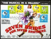 3k268 SEVEN BRIDES FOR SEVEN BROTHERS British quad R60s art of Howard Keel carrying Jane Powell!