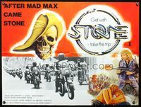 3k279 STONE British quad poster '74 cool skull artwork + lots of guys on motorcycles, take the trip!