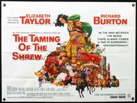 3k283 TAMING OF THE SHREW British quad '67 cool Terpning art of Elizabeth Taylor & Richard Burton!