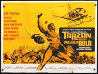 3k284 TARZAN & THE VALLEY OF GOLD British quad '66 art of Henry throwing grenade at helicopter!