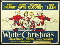 3k305 WHITE CHRISTMAS British quad R60s art of Bing Crosby, Danny Kaye, Rosemary Clooney & Ellen!