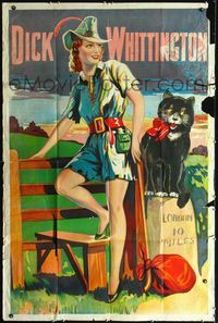 3k393 DICK WHITTINGTON stage play English 40x60 '30s cool stone litho of sexy female lead!