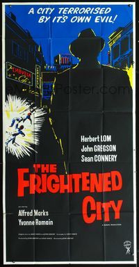 3k418 FRIGHTENED CITY English three-sheet '62 Herbert Lom in a city terrorized by its own evil!