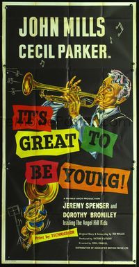 3k476 IT'S GREAT TO BE YOUNG English 3sh '56 cool art of music teacher John Mills playing trumpet!