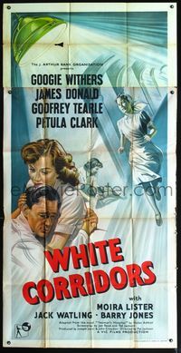 3k675 WHITE CORRIDORS English three-sheet '51 art of nurse Googie Withers & Doctor James Donald!
