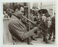 3m159 GUYS & DOLLS candid 8x10 still '55 Marlon Brando messing around with a trombone on movie set!