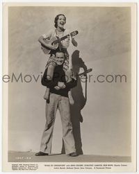 3m347 ROAD TO SINGAPORE candid 8x10 '40 Dorothy Lamour plays guitar sitting on Bob Hope's shoulders!
