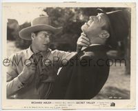 3m366 SECRET VALLEY 8x10 still '37 great image of cowboy Richard Arlen choking & punching bad guy!