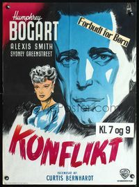 3o084 CONFLICT Danish poster '48 cool art of Humphrey Bogart and sexy Alexis Smith by Lundvald!
