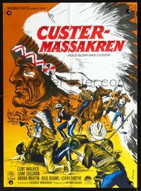 3o087 GOLD, GLORY & CUSTER Danish '62 Clint Walker, cool K. Wenzel cowboy vs. Native American art!