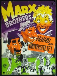 3o088 HORSE FEATHERS Danish poster R52 great art of the Marx Brothers playing football by Lundvold!