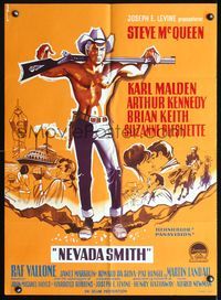 3o089 NEVADA SMITH Danish poster '66 great art of shirtless Steve McQueen w/rifle over his back!